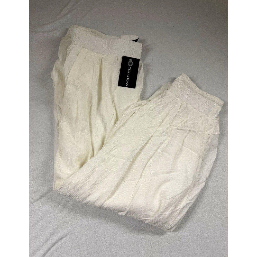 Curations Womens Jogger Pants Plus Size 1X White Woven Rayon Elastic Waist 448